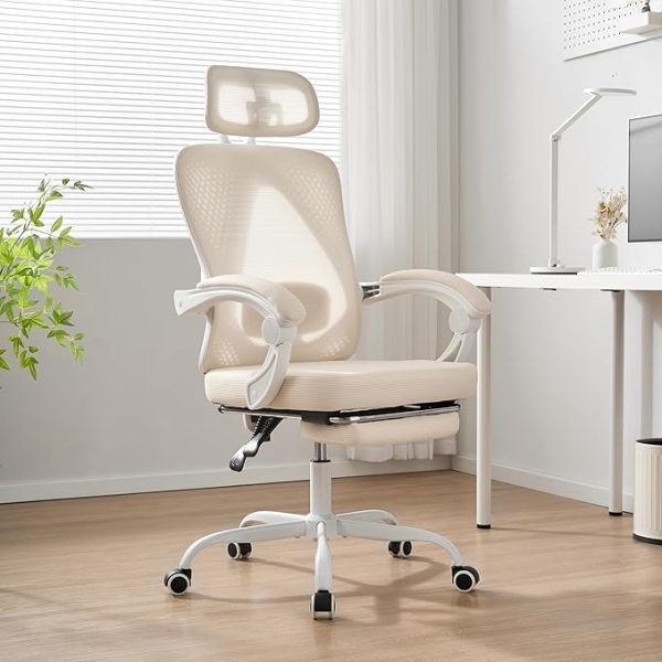 White Office Chair | Lumbar Support, Headrest